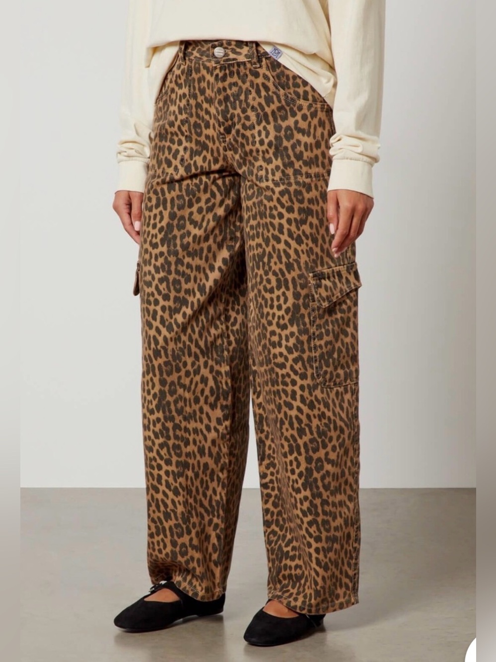 Damson Madder Dion Leopard Animal Barrel Wide Leg Cargo Utility Pants UK 10 US 6